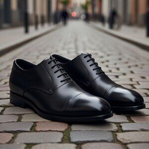 Apex Men's 13 Wide Genuine Leather Black Cap Toe Oxford Dress Shoes
